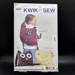 Kwik Sew 3687 “Animal Back Packs” (14” x 11”) Sewing Pattern Uncut FF